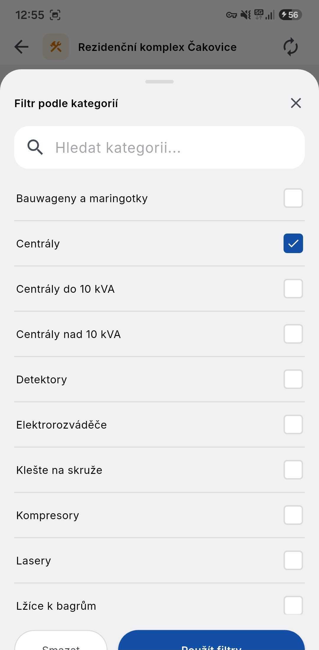 Filtr podle kategorií strojů — bauwageny a maringotky, centrály, detektory, elektrorozváděče, kompresory, lasery, lžíce k bagrům